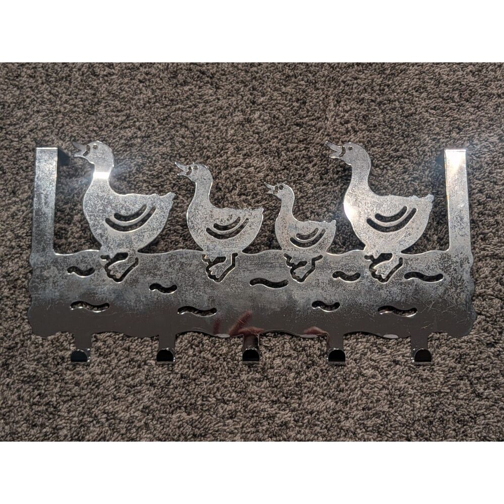 Vintage Silver Metal Bunny Cutout Towel Bar / Rack Bracket